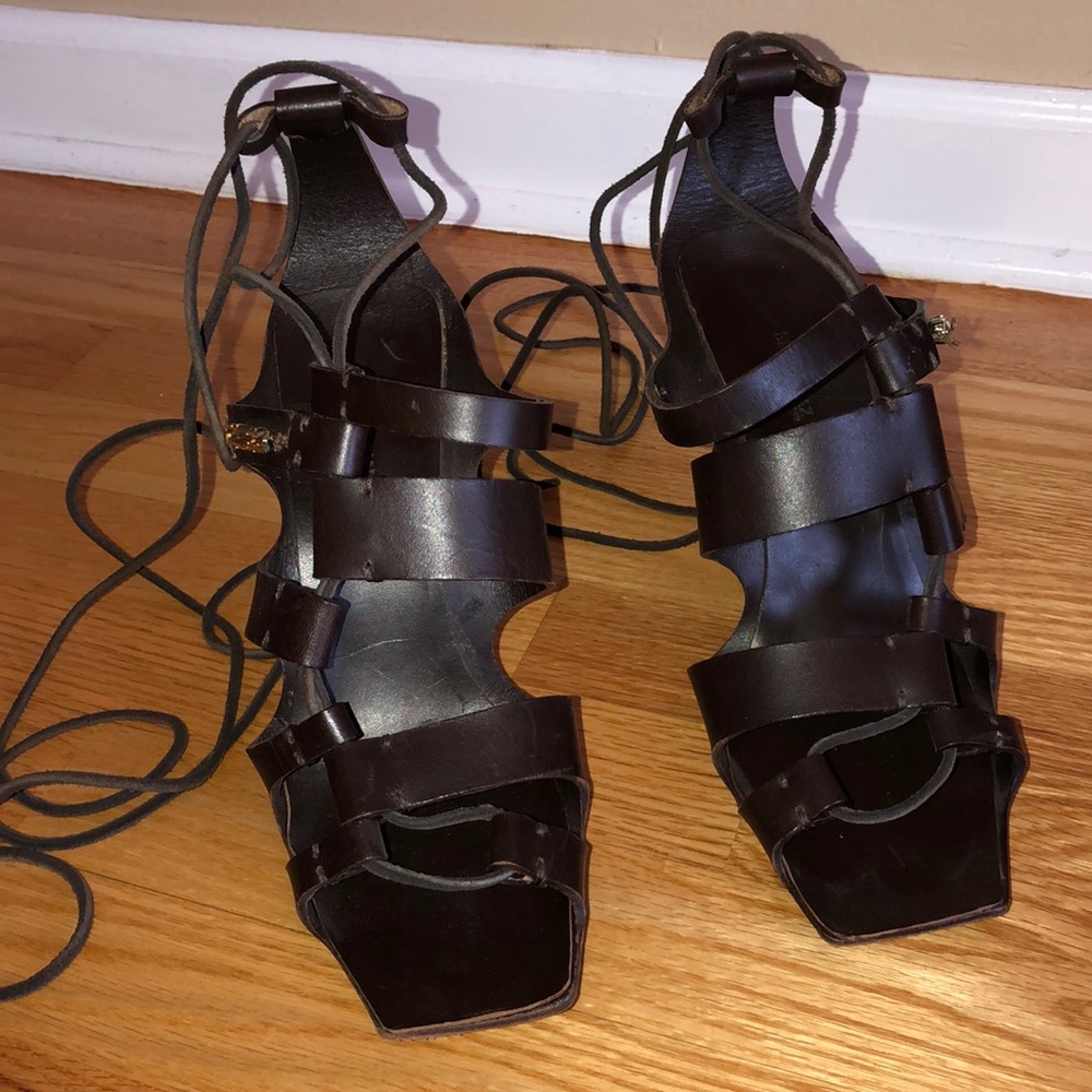 MaxMara/SportMax brwn leather wedge caged lace up